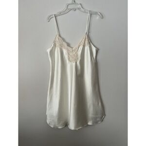 RARE 70s Victoria's Secret Gold Crown Ivory Chemise Slip Dress Medium Pink Lace
